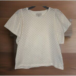 Madewell Texture & Thread Women’s Cream Eyelet Flutter Sleeve Blouse Top Sz M
